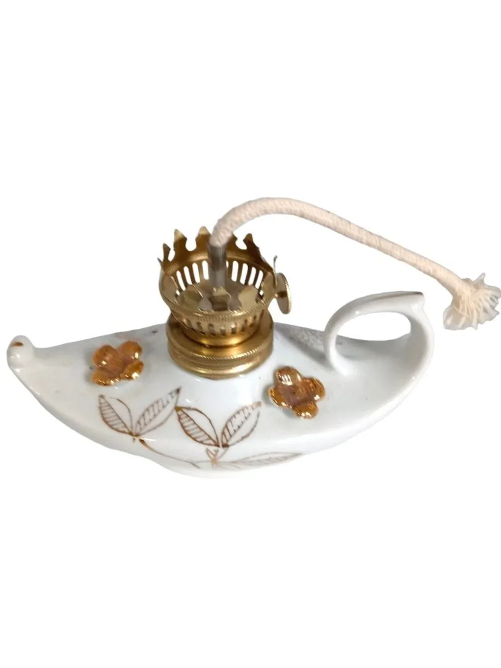 MCM Vintage Porcelain Genie Oil Lamp Aladdin Style Japan White Gold 5